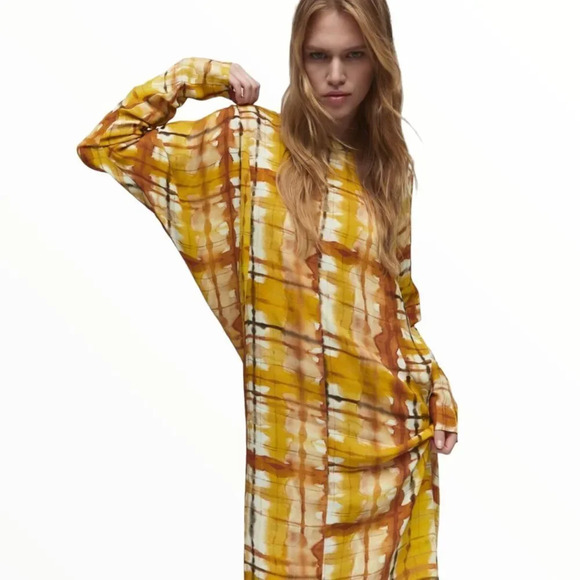 ZARA | Mustard | PRINTED MIDI DRESS - Picture 9 of 15